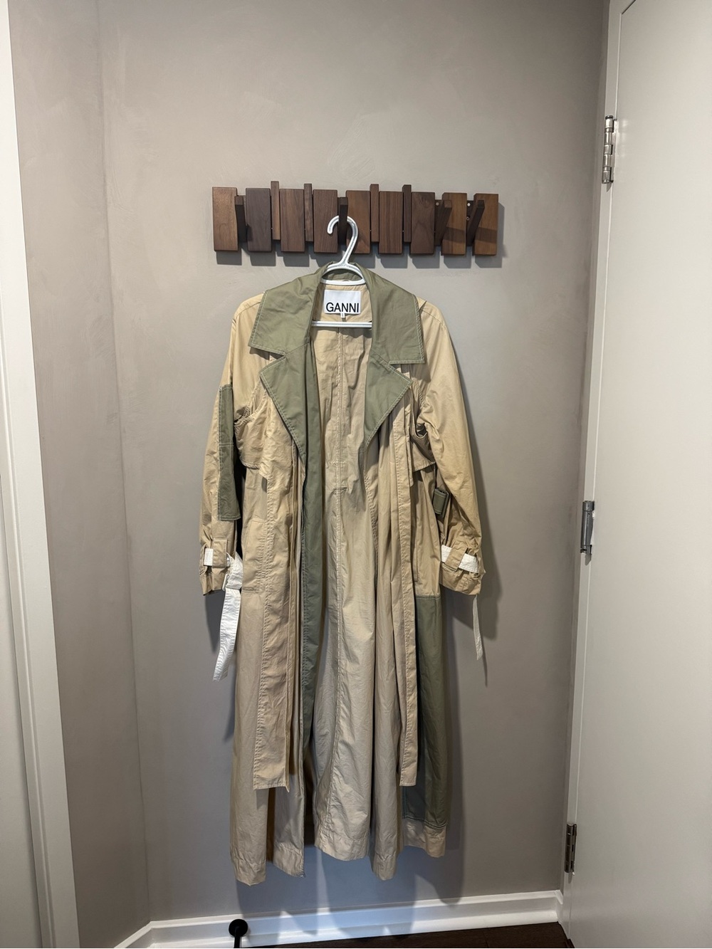 GANNI Beige and Olive Two-Tone Trench Coat